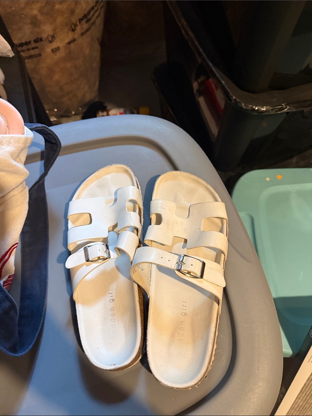 Madden Girl White Double-Strap Buckle Slide Sandals